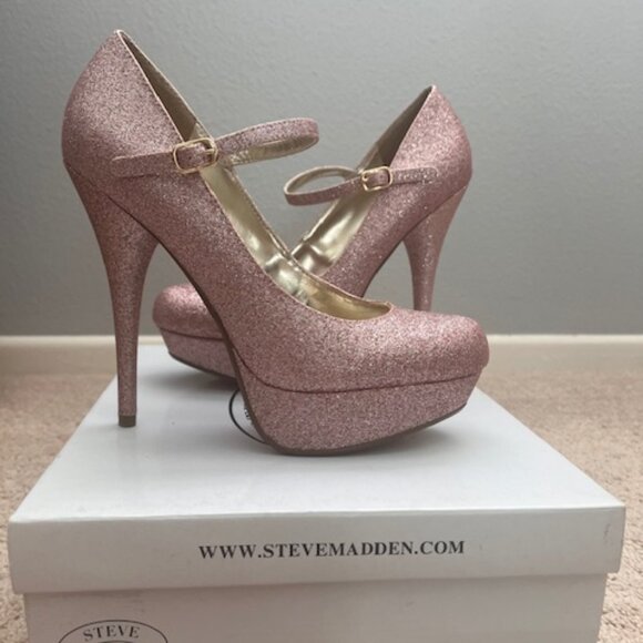 Steve Madden Pink Glitter Mary Jane Pumps Size 8 - Picture 1 of 3